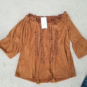 Suede cold shoulder top